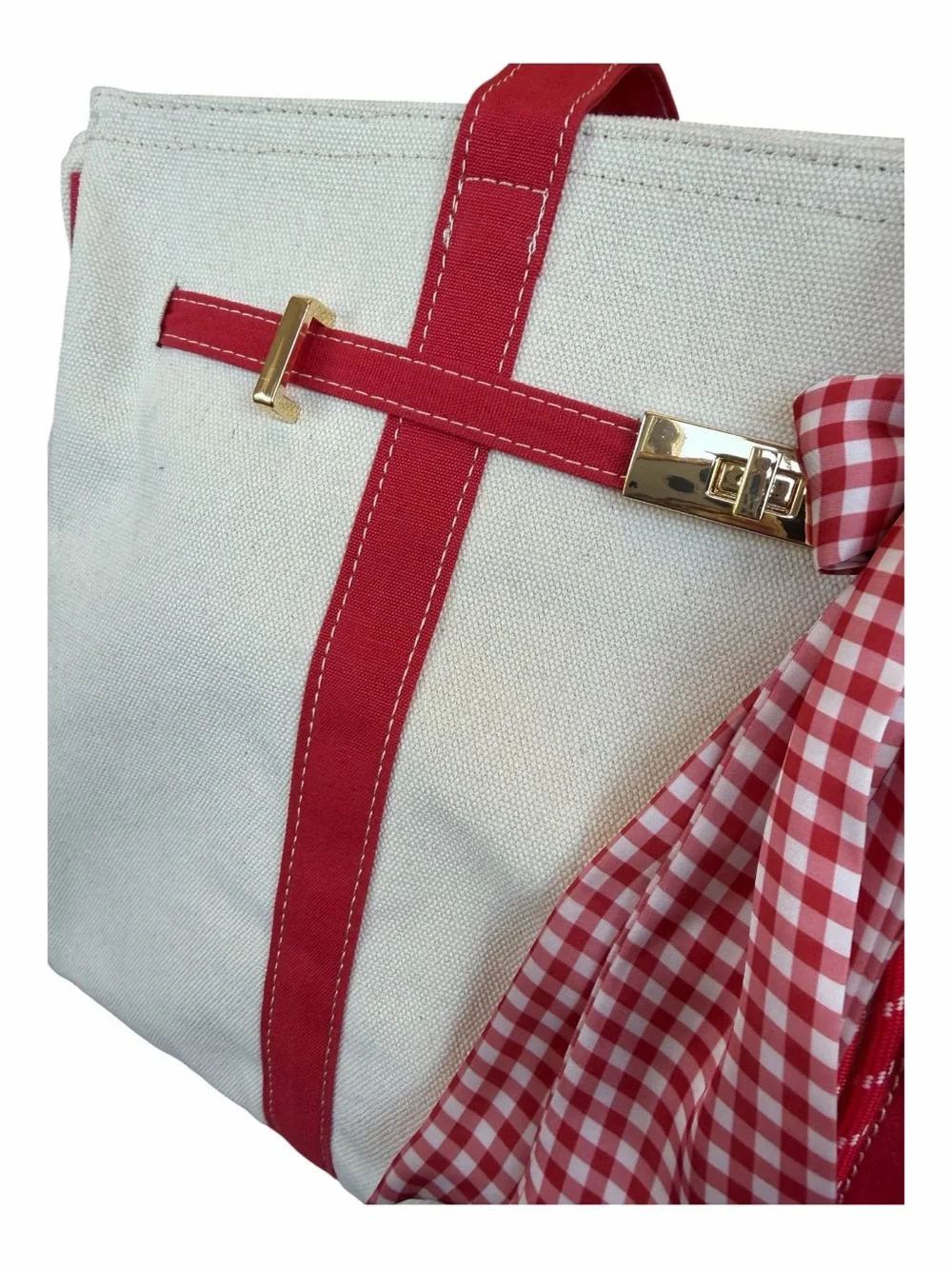 VIRAL Sol & Mer Red Canvas Tote with Scarf and Fruit Charms Vacation Style Bag - Picture 9 of 11
